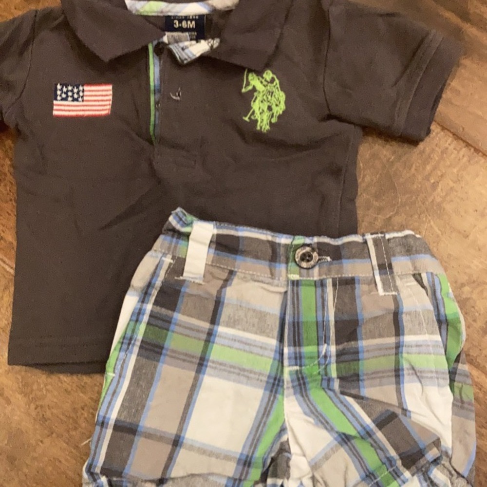 3-6 mon brown and green US Polo outfit